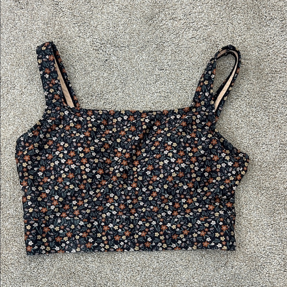 Floral Swim Crop Top - Black Multi
